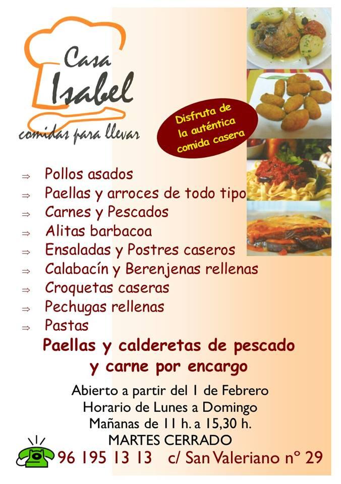 Casa Isabel Torrente menu
