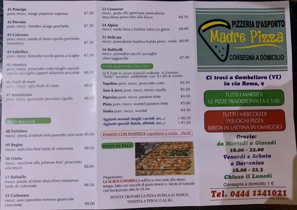 Menu di Madre Pizza 
