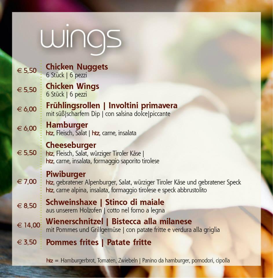 Menu di PIWI pizza & wings express 