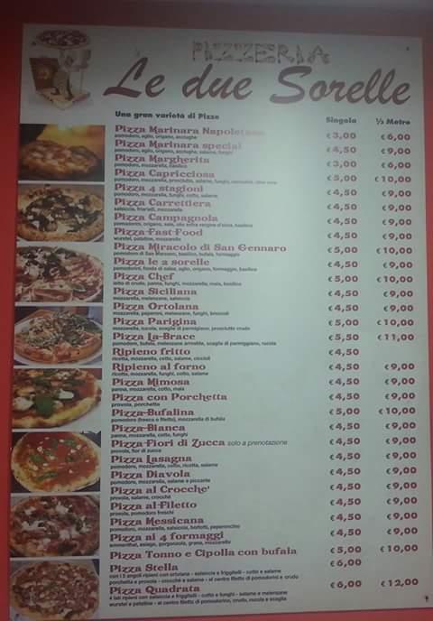 Menu di Pizzeria le 2 Sorelle Ercolano 