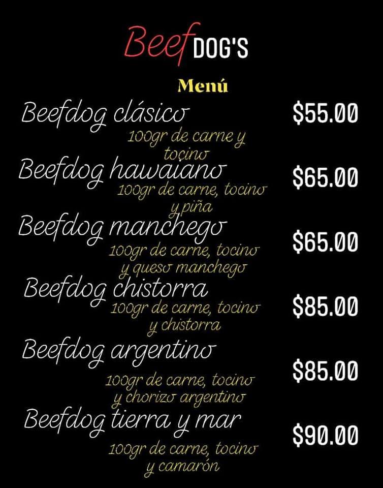 Beef Dogs menu
