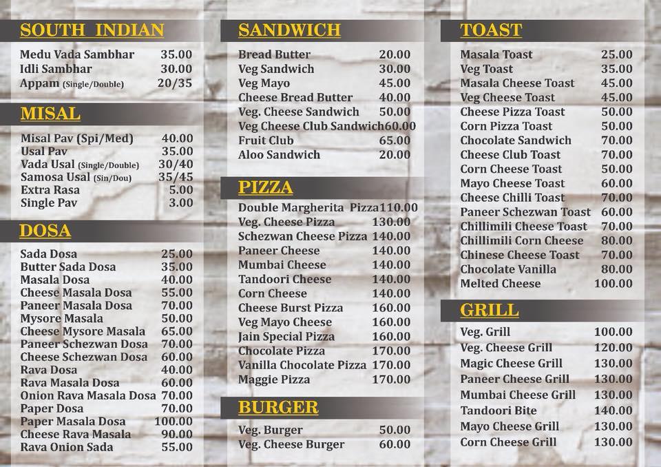 Food Fusion menu