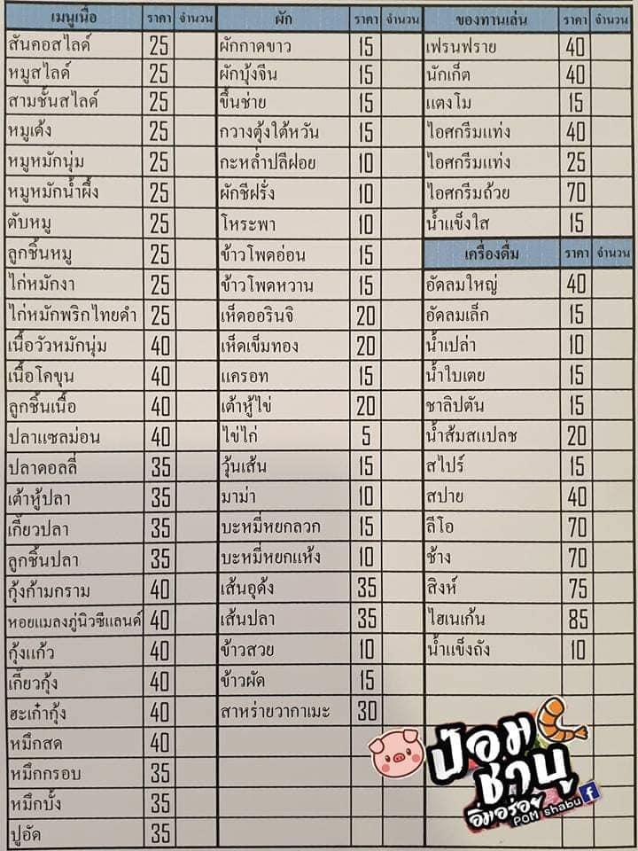 ป้อมชาบู メニュー
