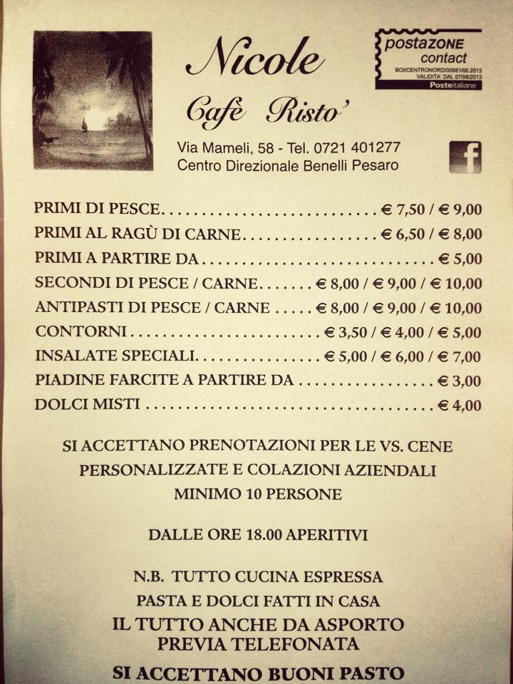 Menu di NICOLE CAFE' RISTO' di Ruggieri Valter 