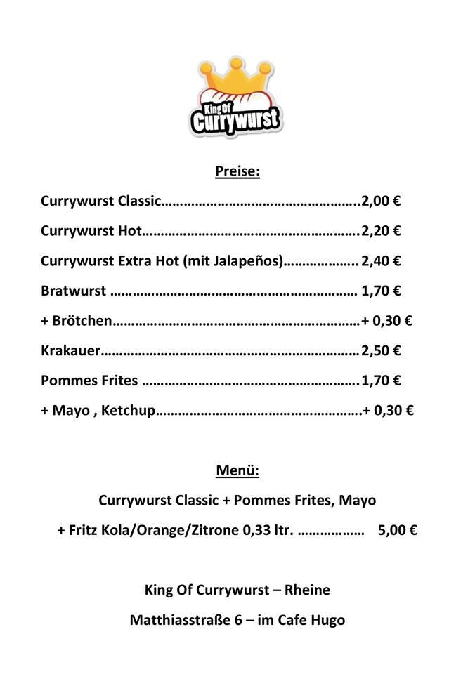 King Of Currywurst Rheine menu
