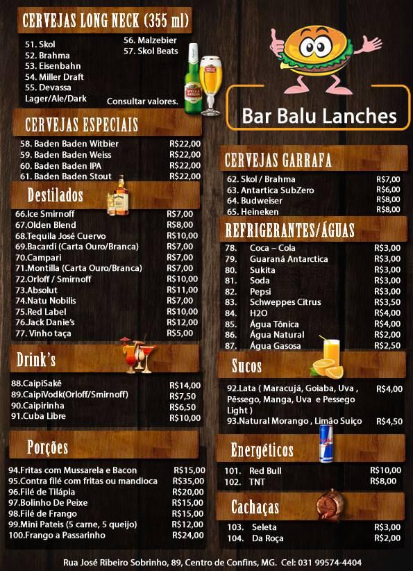 Barbalu Restaurante Pub Confins MG cardápio