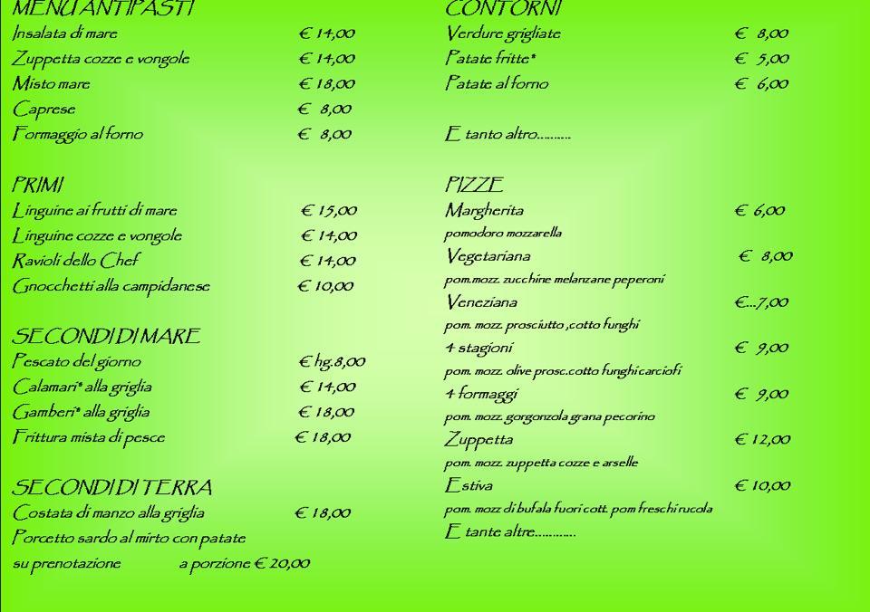 Menu di Risos de Trigu Ristorante Pizzeria 