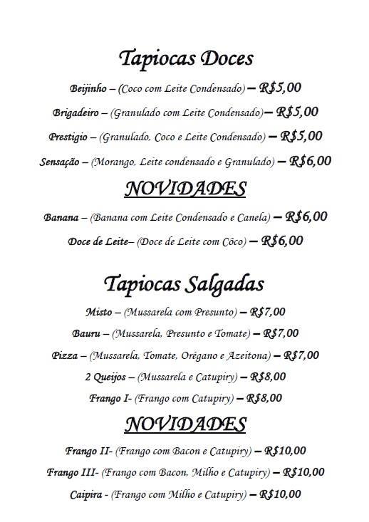 Tapioca da Camila cardápio