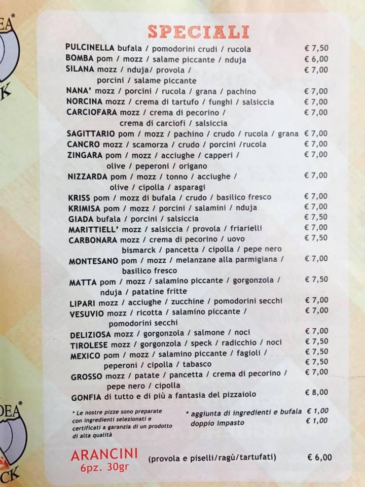 Menu di Pizzidea Monteluce 