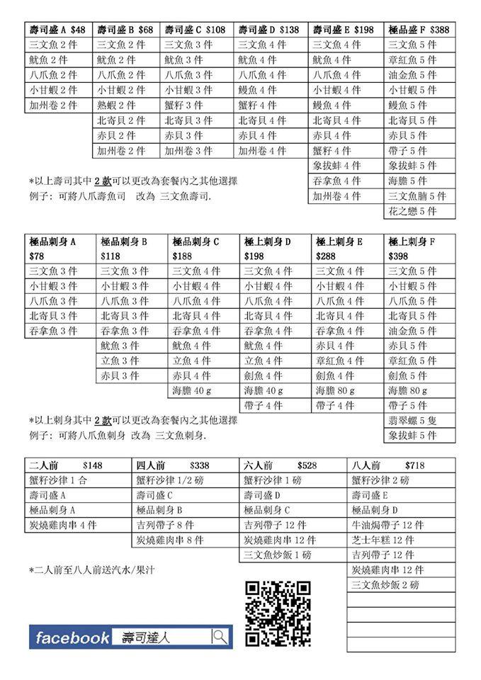 壽司達人 メニュー