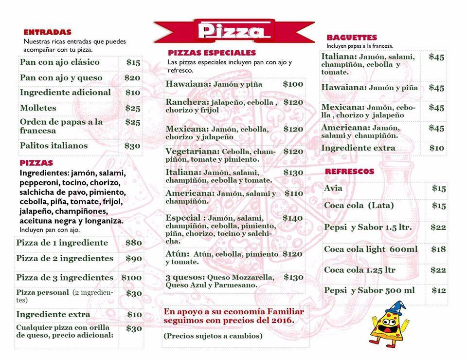 Valentinas Pizza menu