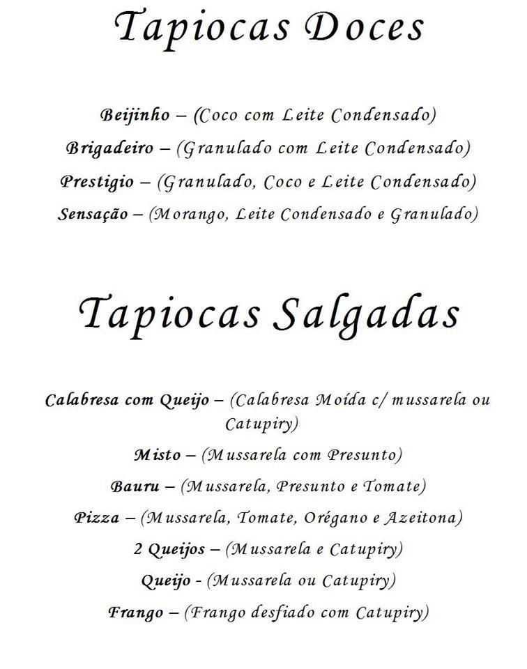Tapioca da Camila cardápio