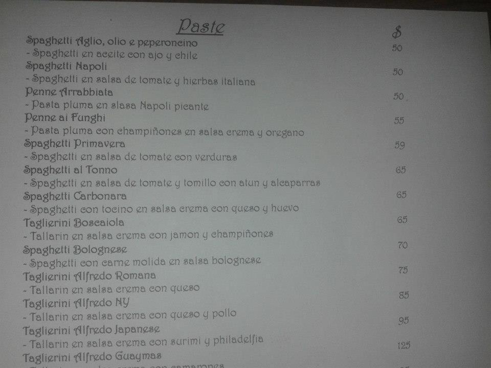 Eventos Torino Ristorante menu