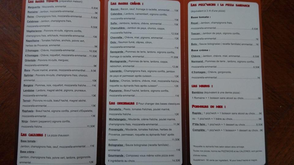 Pizz Happy menu