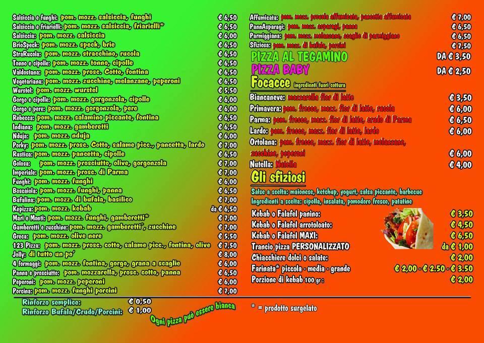 Menu di Unduetre Pizza Rosta 