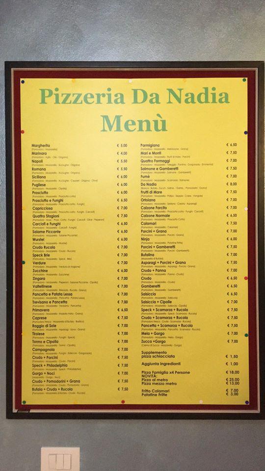 Menu di Pizzeria Da Nadia Cadignano 