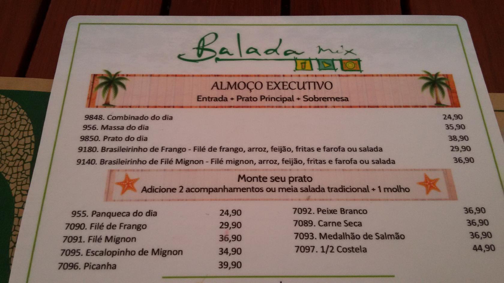 Balada Mix cardápio