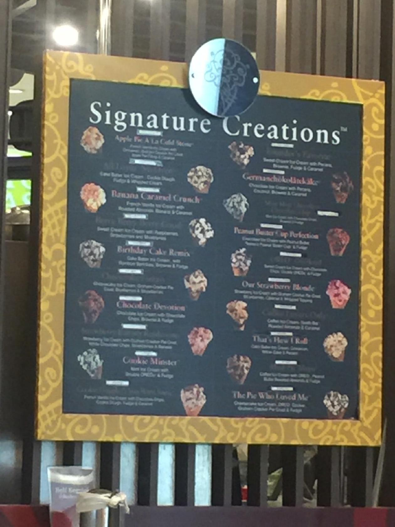 Cold Stone Creamery メニュー