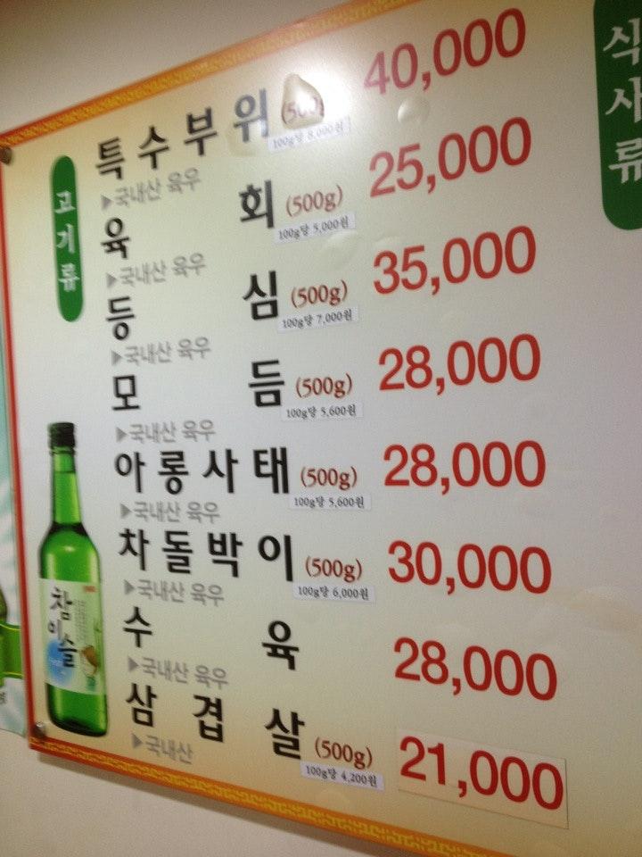 백제정육점 メニュー