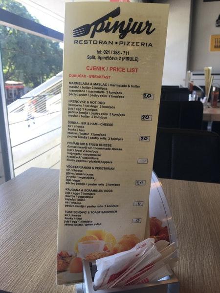 Menu di Pinjur Split 