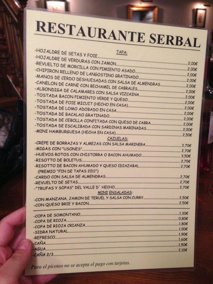 Serbal menu