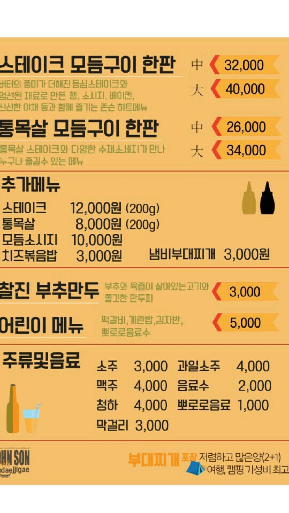 존슨부대찌개 신방화점 メニュー