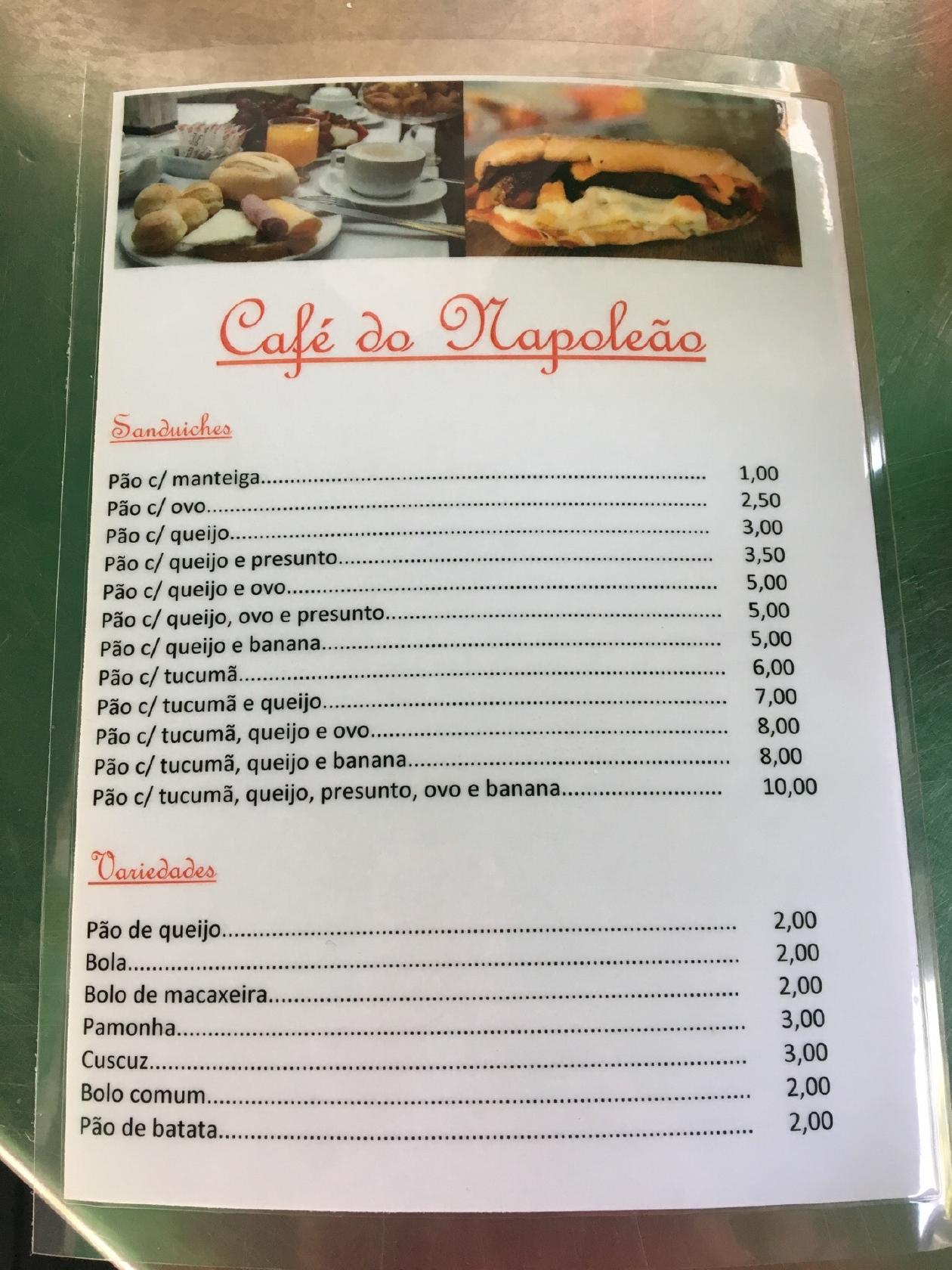 Café do Napoleão cardápio