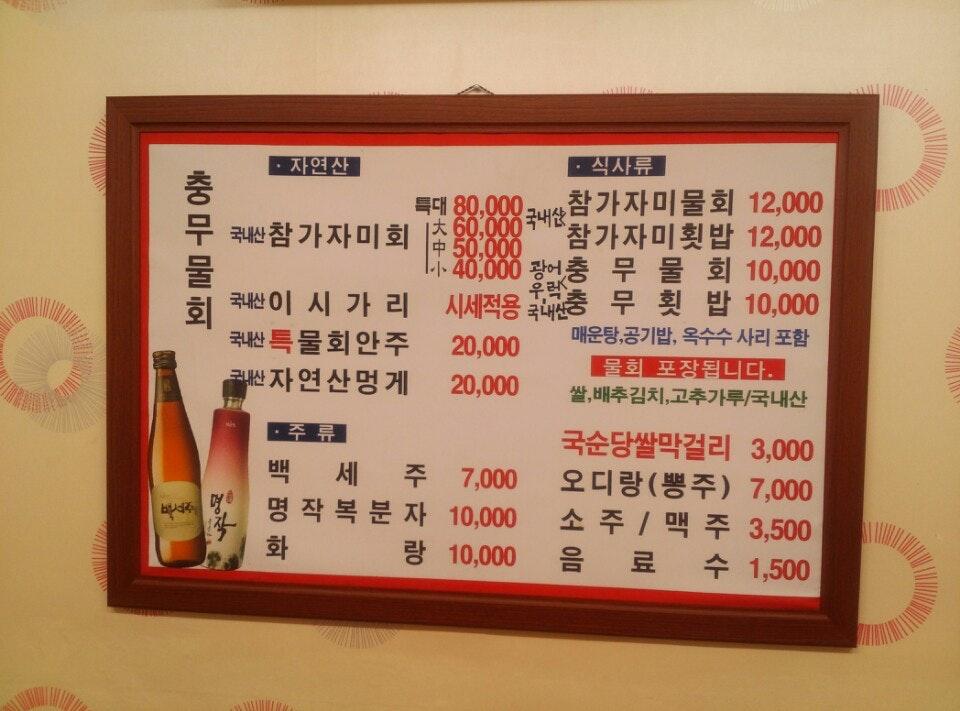 충무물회 メニュー