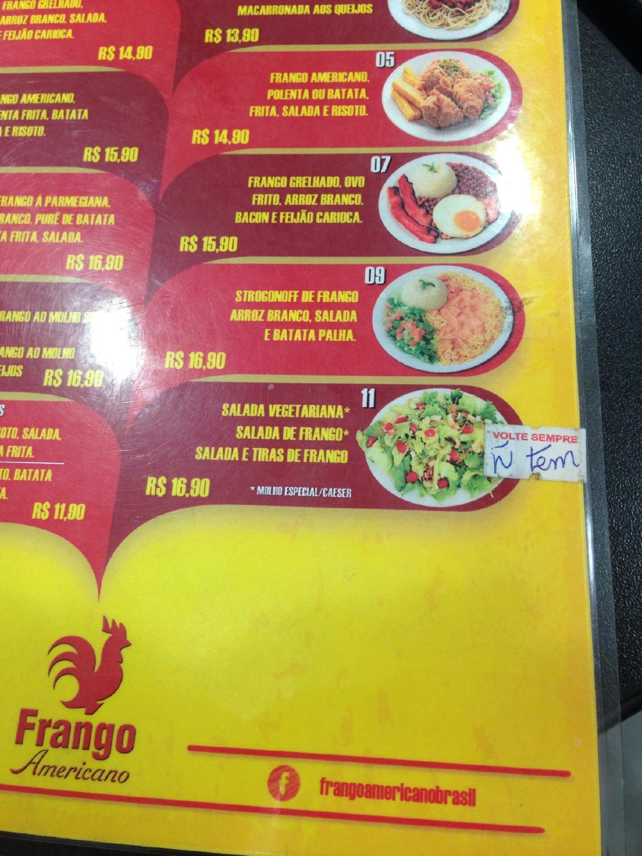 Frango Americano Maceió cardápio