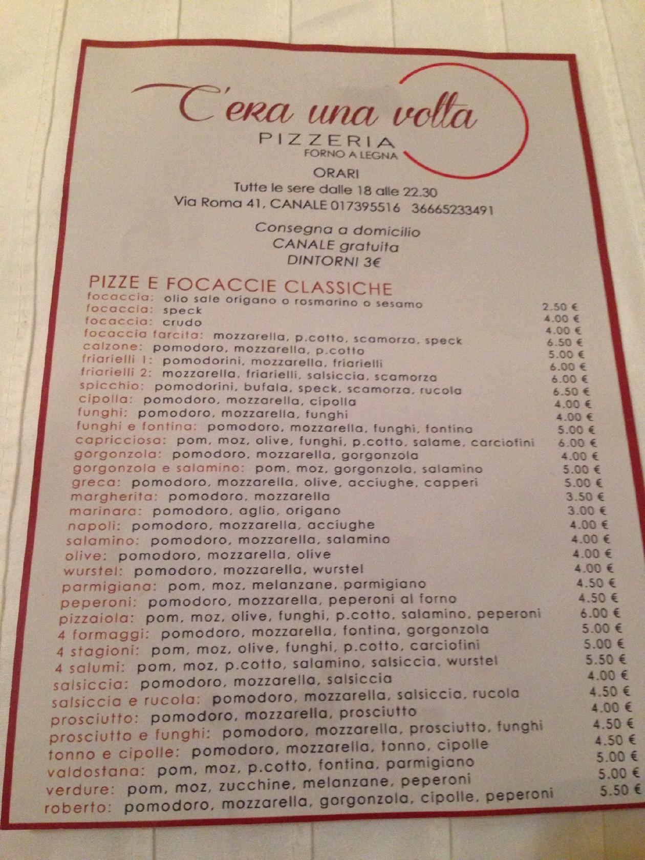 Menu di C'era una volta Canale 