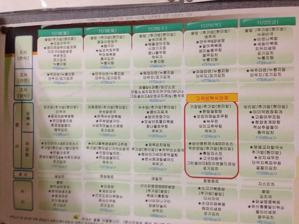 현대빌딩 구내식당 メニュー