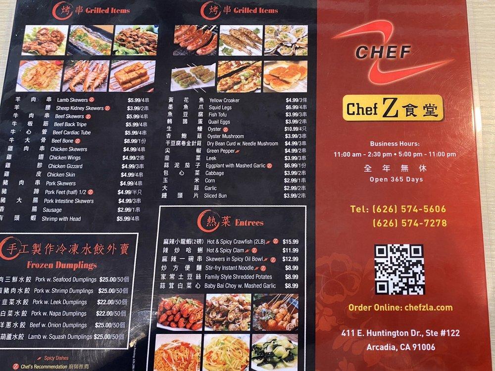 Chef Z menu