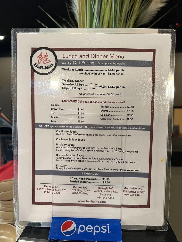Carta de Bali-Hai Mongolian Grill
