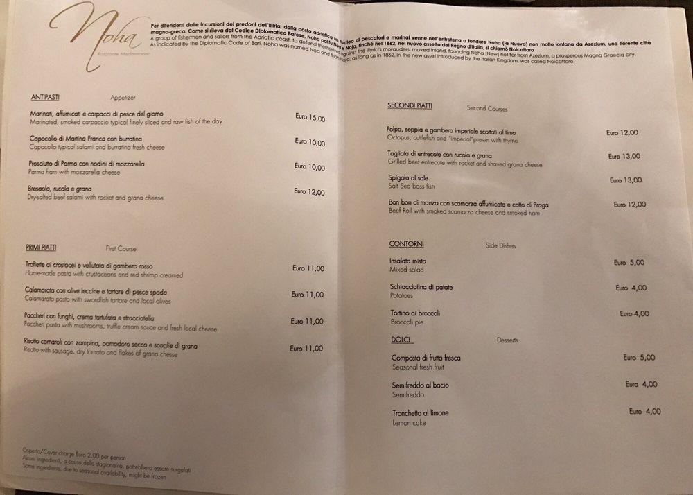 Menu di Ristorante Noha 