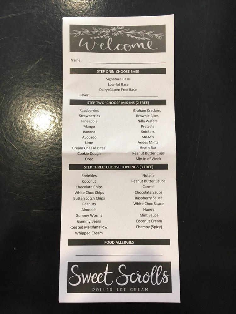 Sweet Scrolls menu