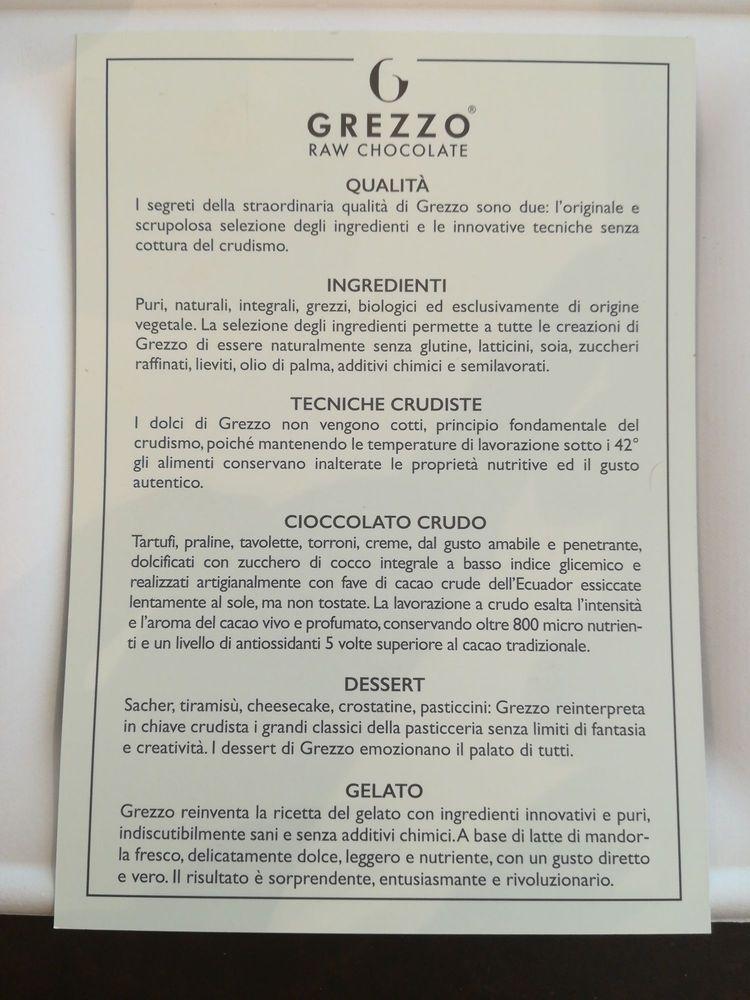 Grezzo Raw Chocolate menu