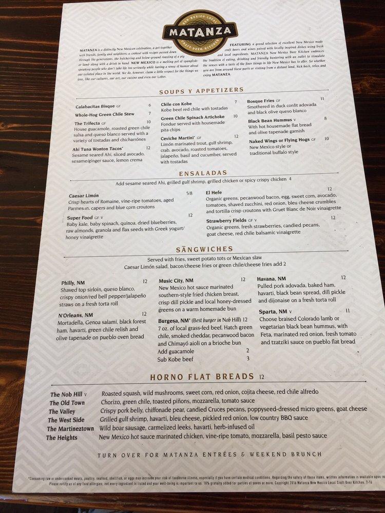 Matanza menu