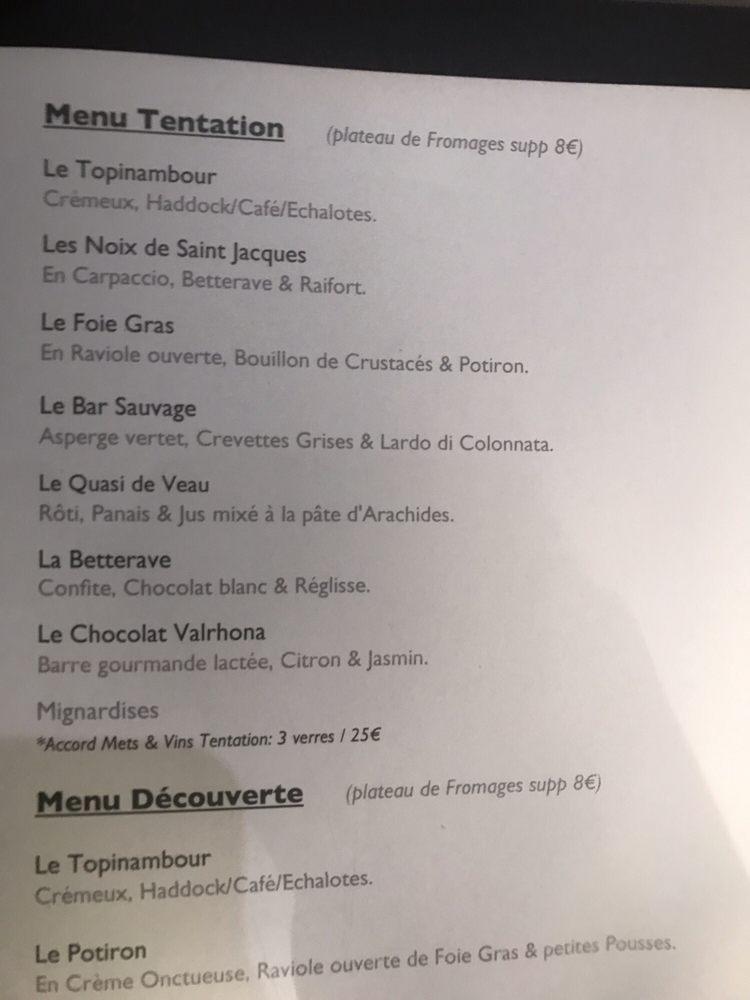 Restaurant Origine menu