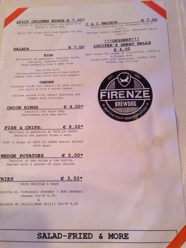 Menu di BrewDog 
