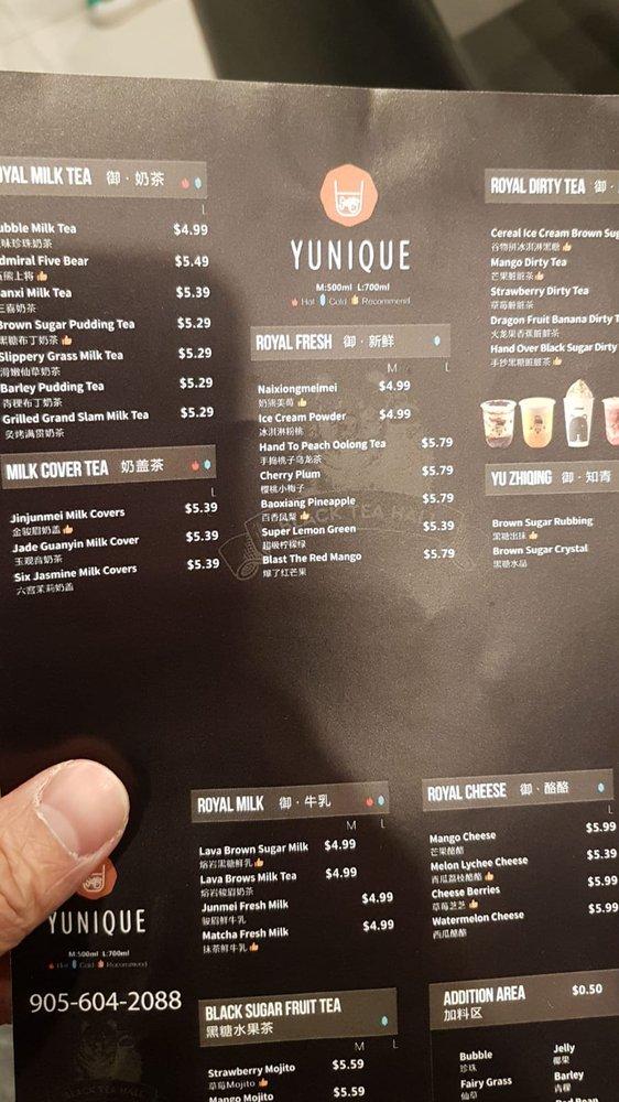 Yunique menu