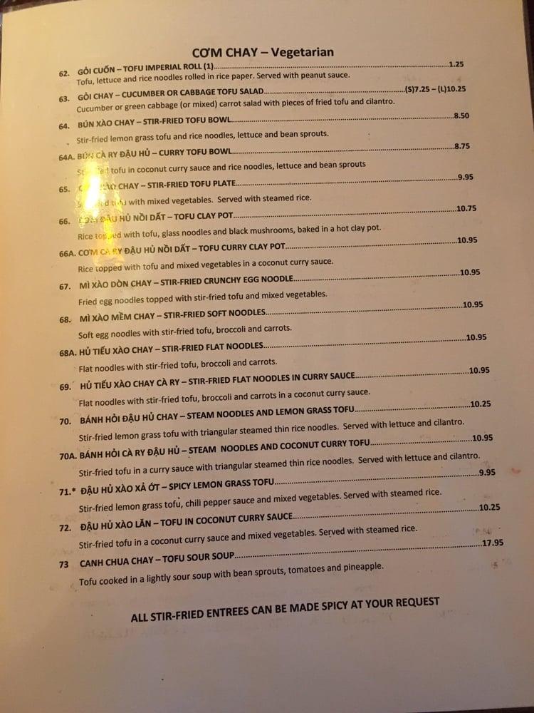 Mai's Restaurant Authentic Vietnamese Cuisine menu