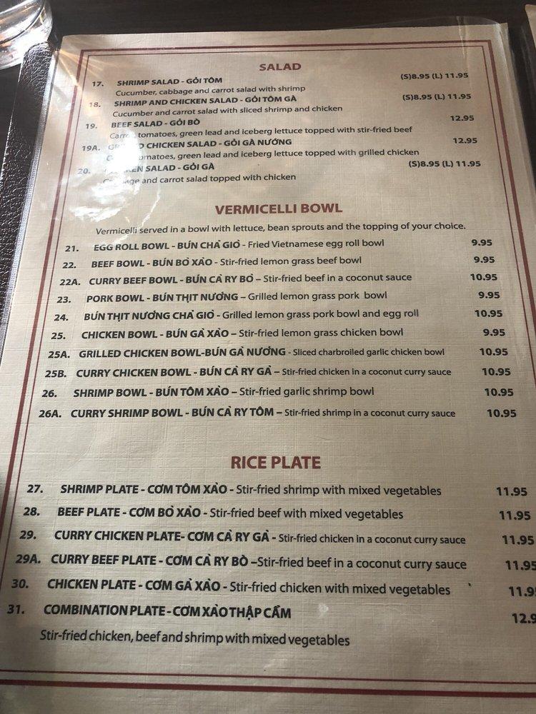Mai's Restaurant Authentic Vietnamese Cuisine menu
