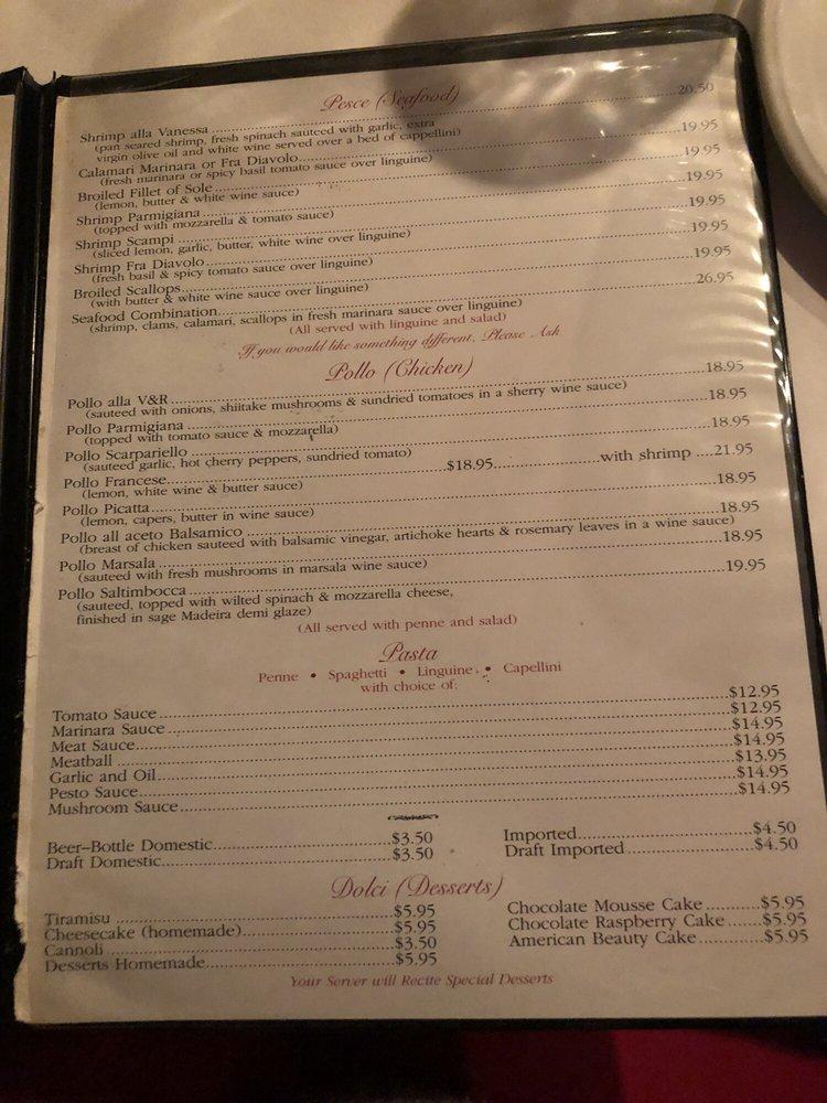 Carta de V & R Italian Ristorante