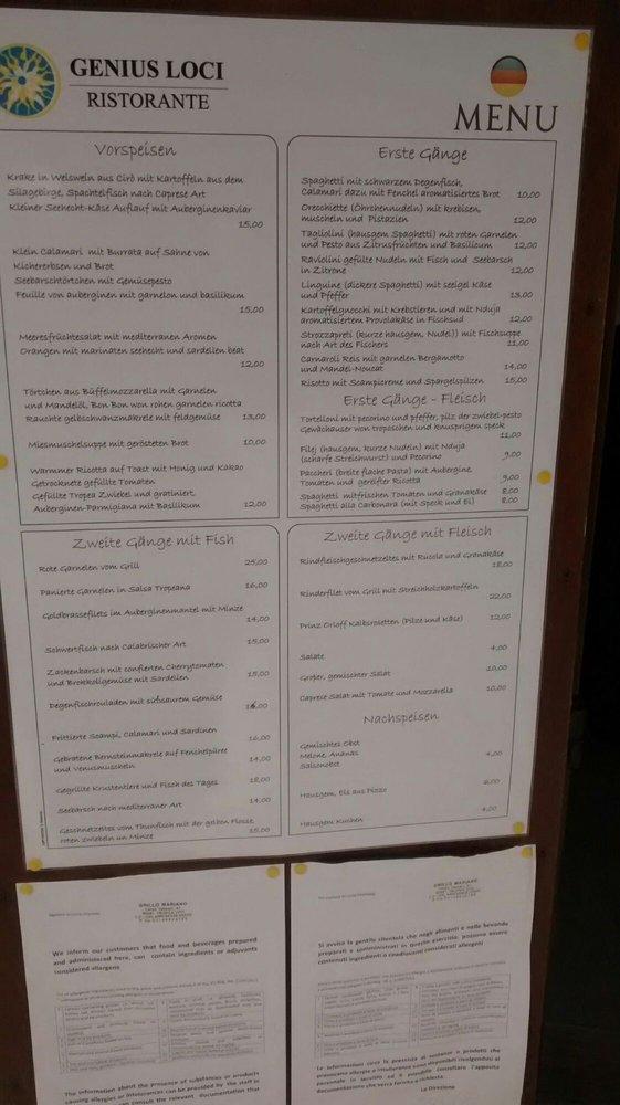 Menu di Genius Loci 