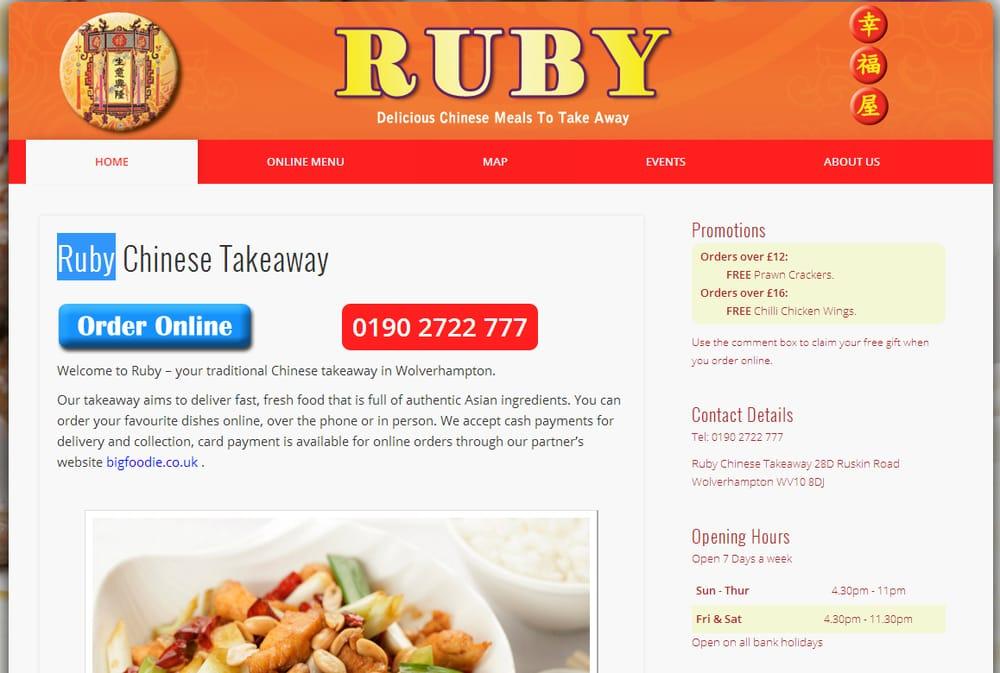 Ruby Chinese Takeaway menu