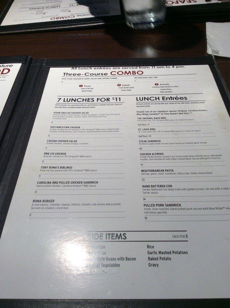 Tony Roma's menu