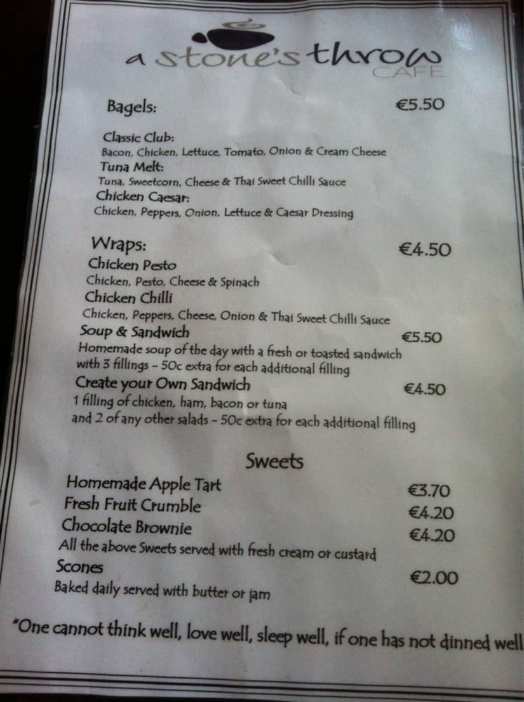 Menu at A Stones Throw Cafe, Bray
