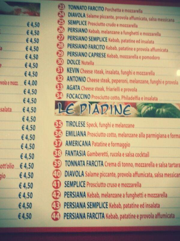 Menu di La Focaccia 