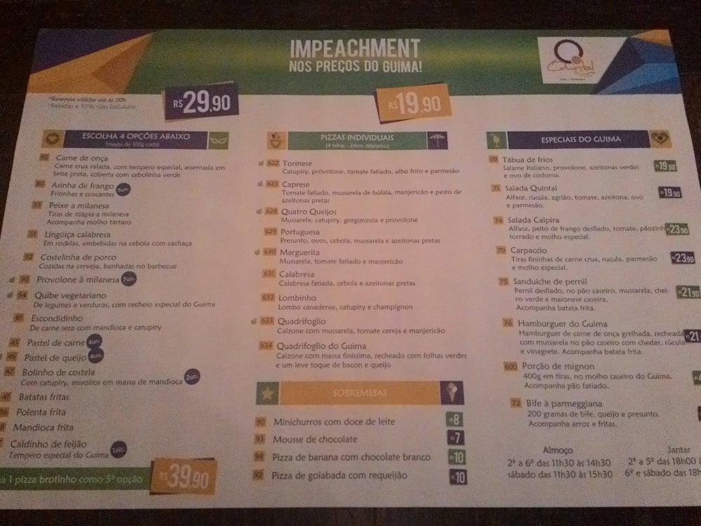 Quintal do Guima cardápio
