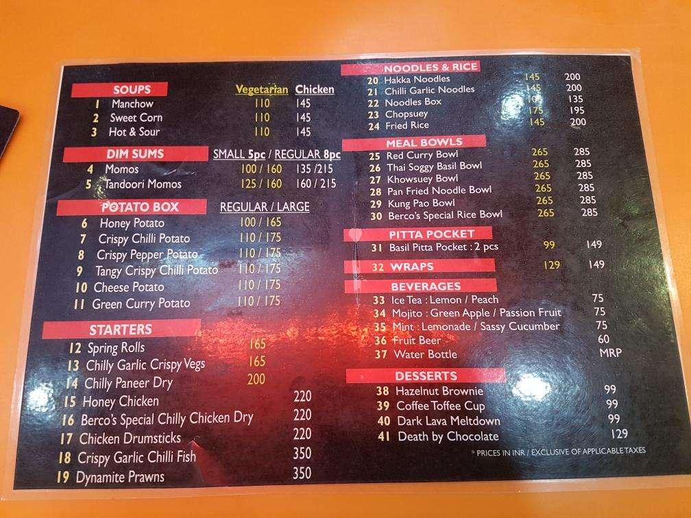 Bercos menu